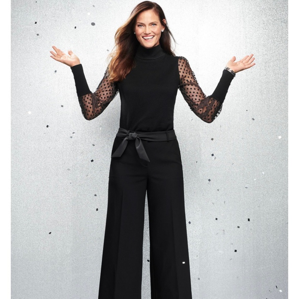 Talbots Black Sheer Polka Dot Sleeve Blouse